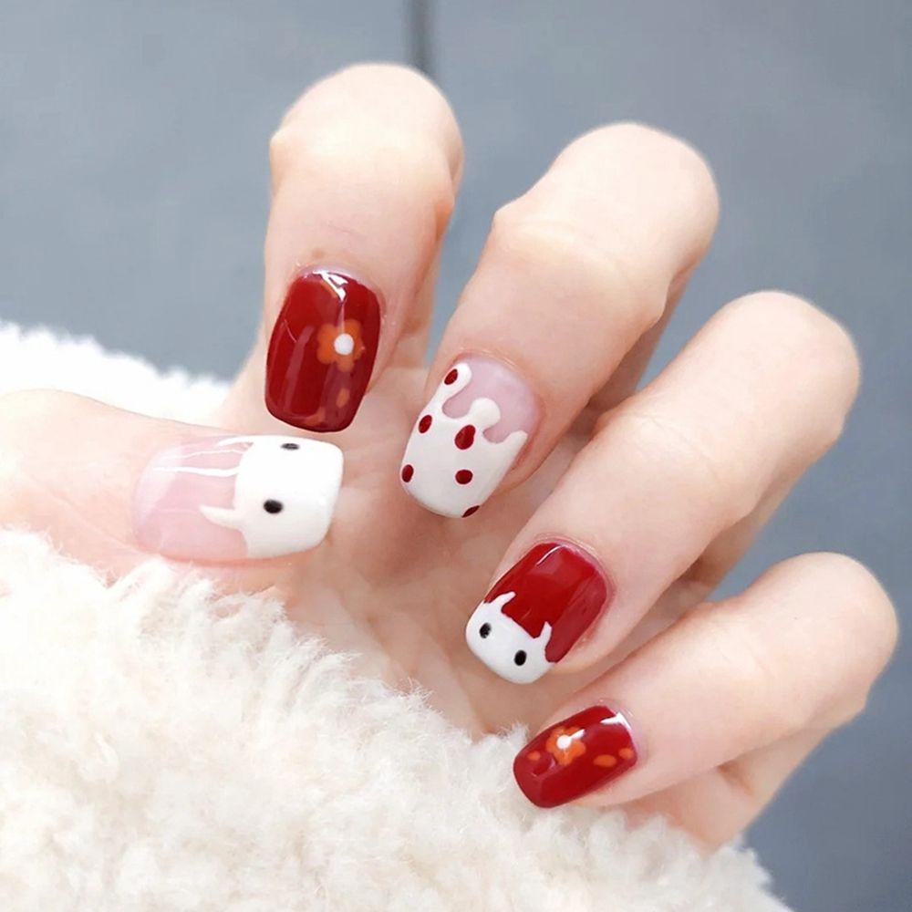 Bộ 24 Móng Tay Giả Ngắn / Tròn / Vuông Che Phủ Toàn Diện