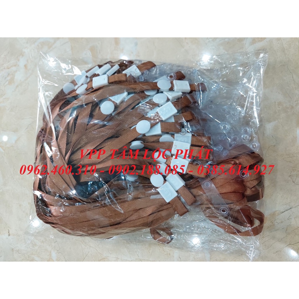 Sỉ 100 Dây đeo thẻ lụa móc nhựa màu NÂU, bản rộng 1cm
