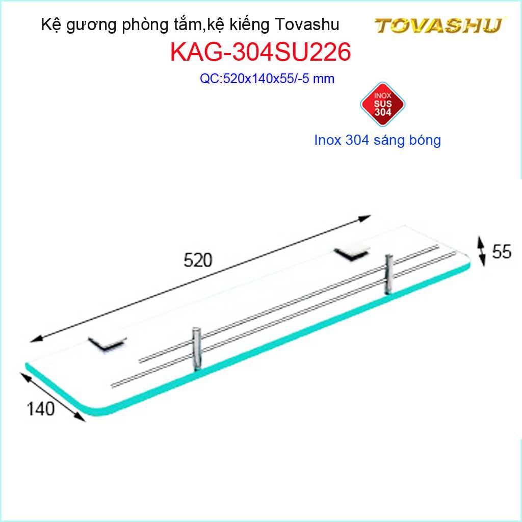 Kệ kính phòng tắm Tovashu KAG-304SU226, kệ gương cường lực Inox Nhật cao cấp