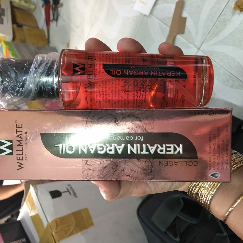🇻🇳Wellmate🇻🇳Tinh dầu Phục hồi tóc hư tổn Wellmate Keratin Argan Oil 120ml ( màu hồng) | BigBuy360 - bigbuy360.vn