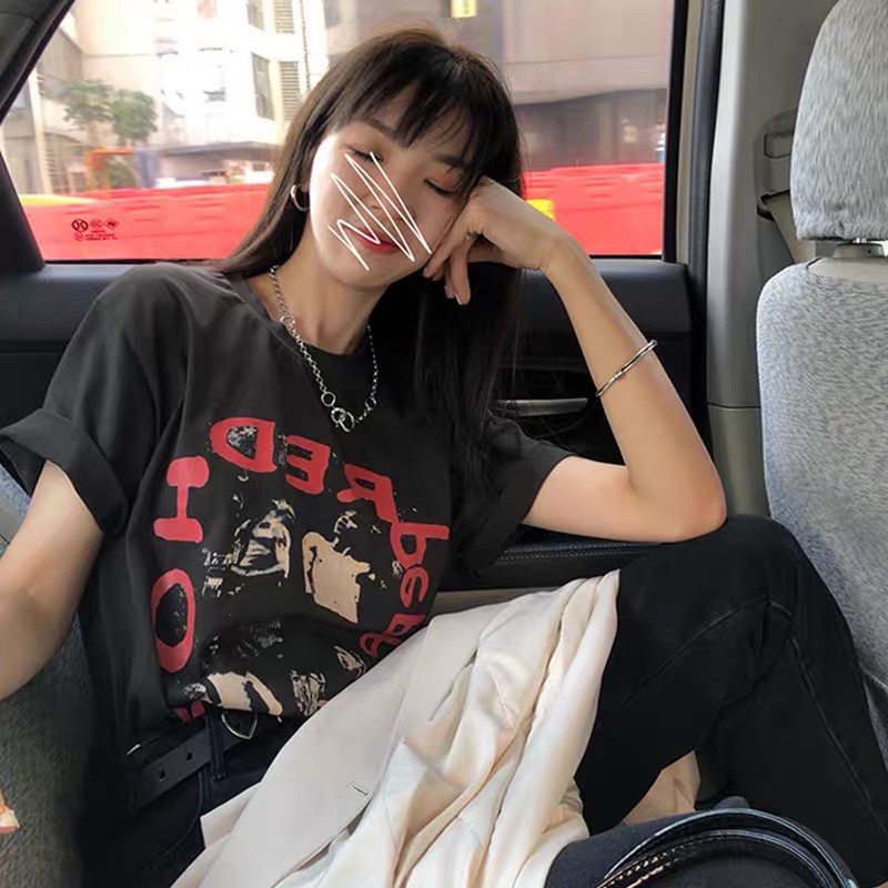 Áo Thun Nữ Ngắn Tay Cổ Tròn In Hình Phong Cách Cổ Điển Mới