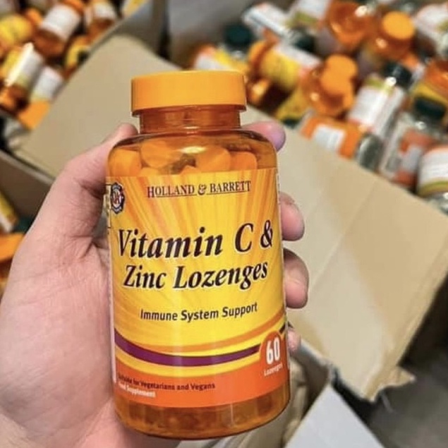 Vitamin C + kẽm 𝗛𝗼𝗹𝗹𝗮𝗻𝗱 𝗕𝗮𝗿𝗿𝗲𝘁𝘁 𝟲𝟬 𝗟𝗼𝘇𝗲𝗻𝗴𝗲𝘀- UK- 60 viên