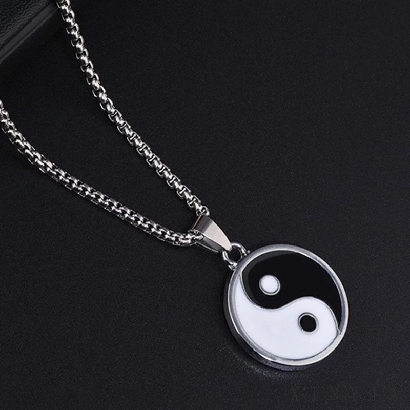 Vòng cổ Mặt Âm Dương Bằng Thép Không Gỉ Phong Cách Vintage