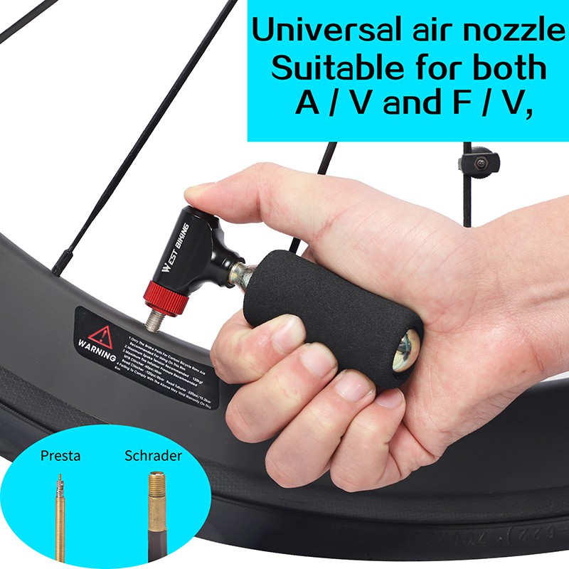 Bơm xe đạp WEST BIKING CO2 bằng hợp kim nhôm có van presta chuyên dụng