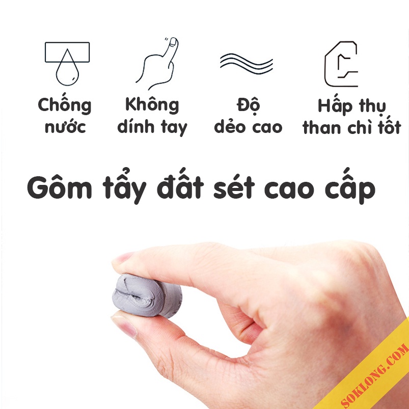 Gôm tẩy đất sét mỹ thuật Maries tẩy than chì, phấn tiên không gây vụn tẩy họa cụ Kneaded Eraser