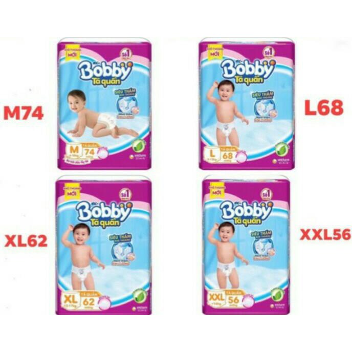 [Tặng 8 Miếng] Tã quần Bobby M76/ L68/ XL62/ XXL56/ XXXL24 mẫu mới