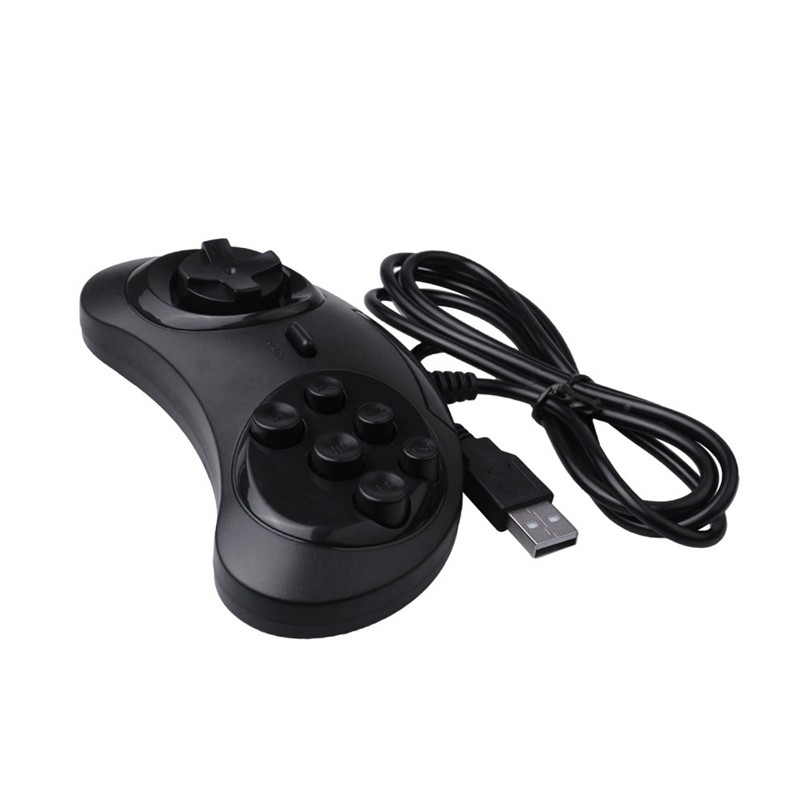 Gamepad Wired 6-Key Usb Game Controller Joypad For Sega Genesis / Md Pc / 2 Y1301 / Mac Mega Drive Black Plastic