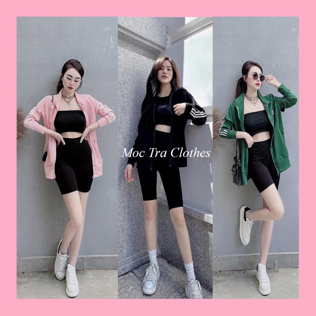 Set áo khoác nữ thể thao 3 sọc và áo quây nữ trẻ trung cá tính, set đồ nữ mùa đông rẻ đẹp trẻ trung