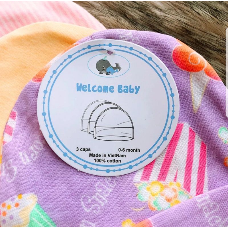 Set 3 Chiếc Mũ Nỉ Cotton 2 Lớp Nhiều Mẫu Cho Bé 0-6 Tháng