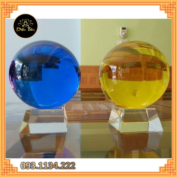Quả cầu phong thủy pha lê màu xanh dương size 8cm, 10cm hợp mệnh Mộc, mệnh Thủy đồ phong thủy trang trí