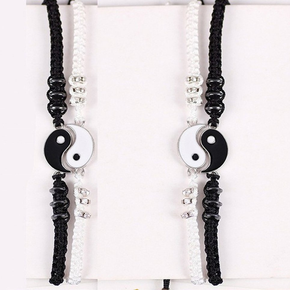 Woven Rope Bracelet Yin Yang Beads Adjustable Couple Pairing Friendship Gift