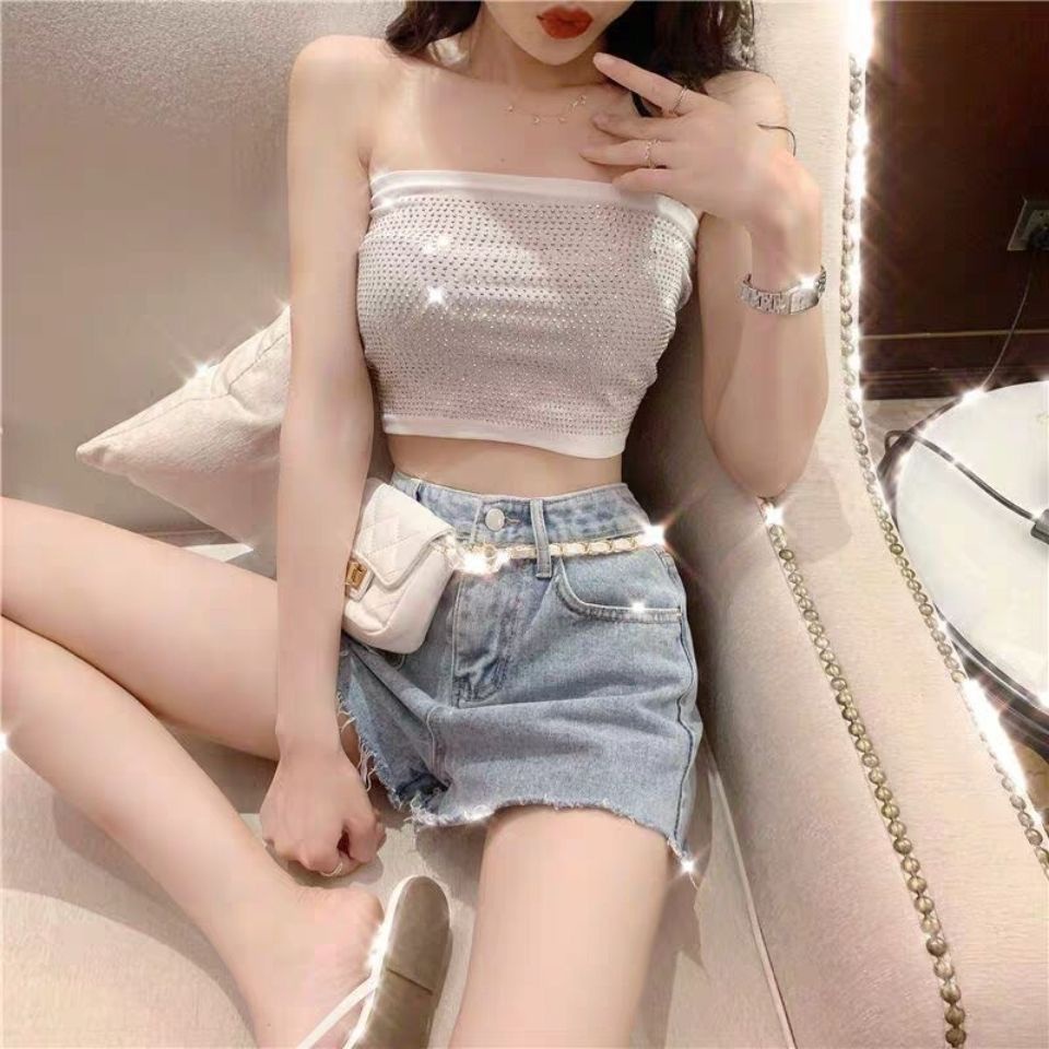 Áo Quây Ngực Không Dây Dáng Ôm Đính Đá Lấp Lánh Quyến Rũ