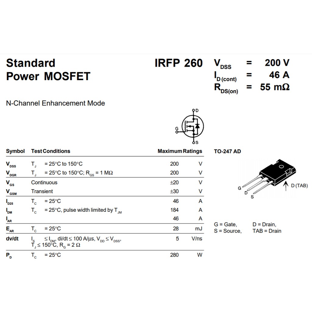 Mosfet IRFP260 hàng tháo máy