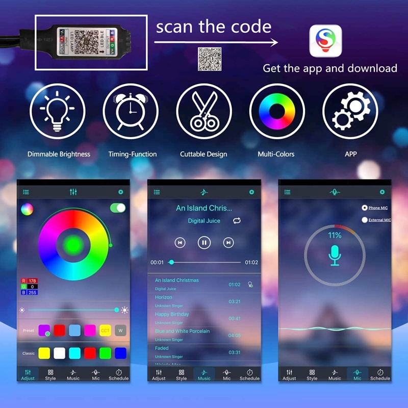 Dây đèn LED RGB 2835 5V dùng cho trang trí giáng sinh Halloween phòng ngủ máy tính TV