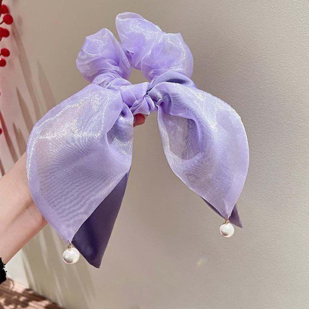 NICKOLAS Dây Cột Tóc Co Giãn Đính Nơ Màu Tím Phong Cách Vintage Cho Nữ