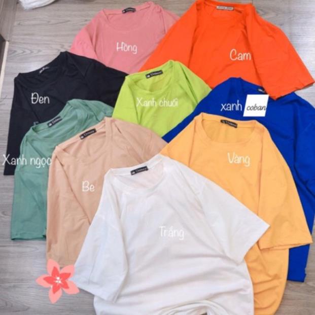 Áo phông trơn tay lỡ 🍒FREESHIP 🍒 áo phông unisex nam nữ dáng rộng màu đen trắng đỏ vàng tím xanh hồng 🥇