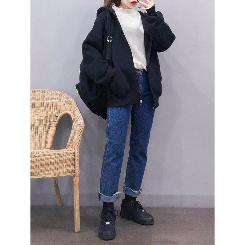 SALE 50% Áo hoodie khóa zip unisex black - hoodie dây kéo form RỘNG