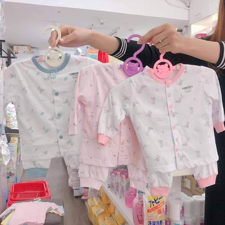 Bộ sơ sinh Miomio cài giữa cotton mỏng thoáng mát cho bé