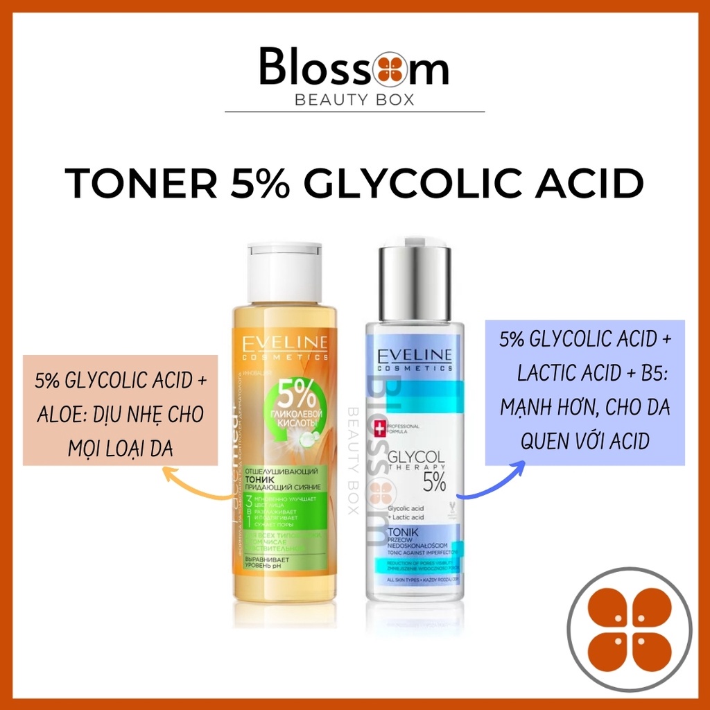 Nước hoa hồng Toner Eveline 5% glycolic acid - 110ml - Nga