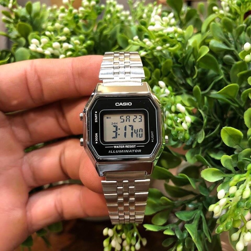 Đồng hồ Nữ Casio LA680WA-1D, đồng hồ chính hãng, bạc mặt đen màn hình trắng