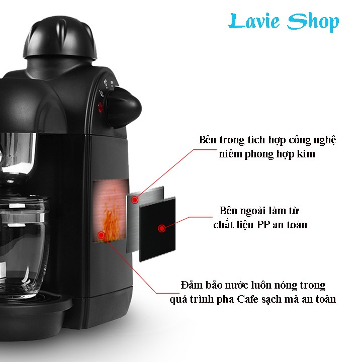 Máy Pha Cà Phê Tự Động Mini Dành Cho Gia Đình Và Văn Phòng Pha Cappuccino, Mocha, Espresso Công Suất Lớn 800W VT122