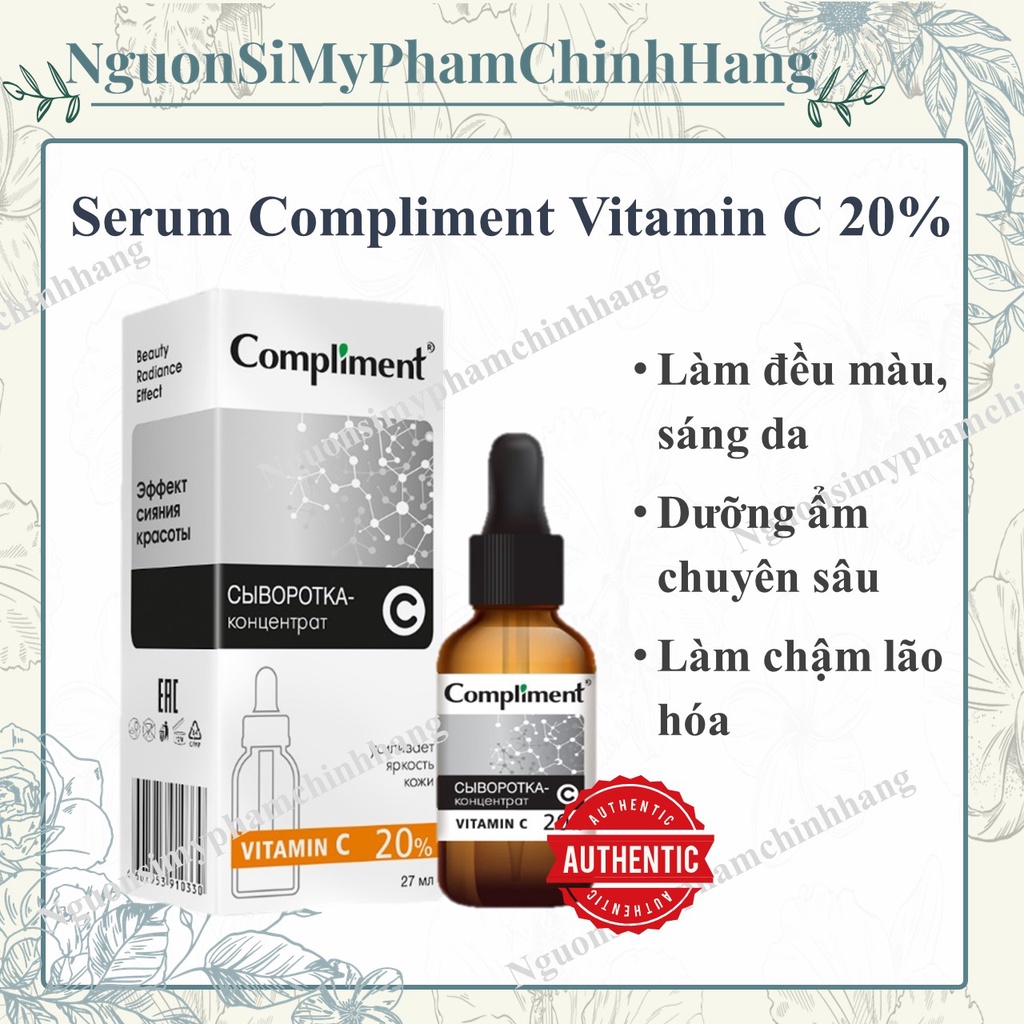 Serum Compliment Vitamin C 20% sáng da, mờ thâm, ngừa lão hoá