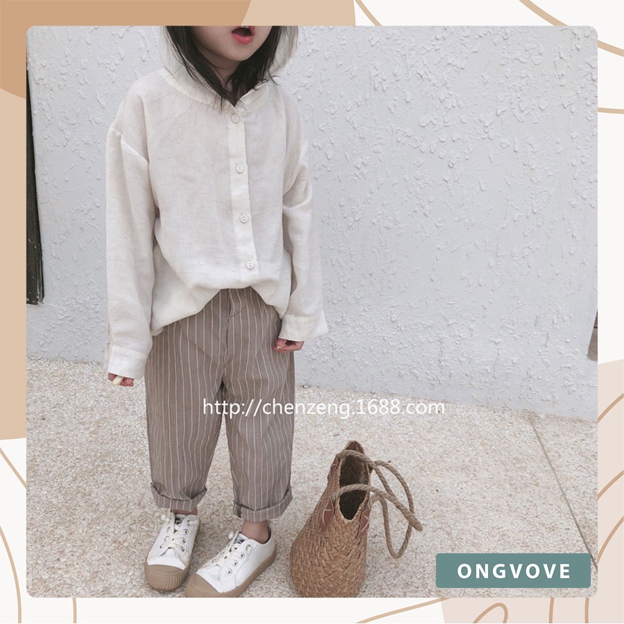 Áo dài tay có mũ unisex cho bé ONGVOVE, phom dáng rộng rãi - chất linen thoáng mát style hàn 2523