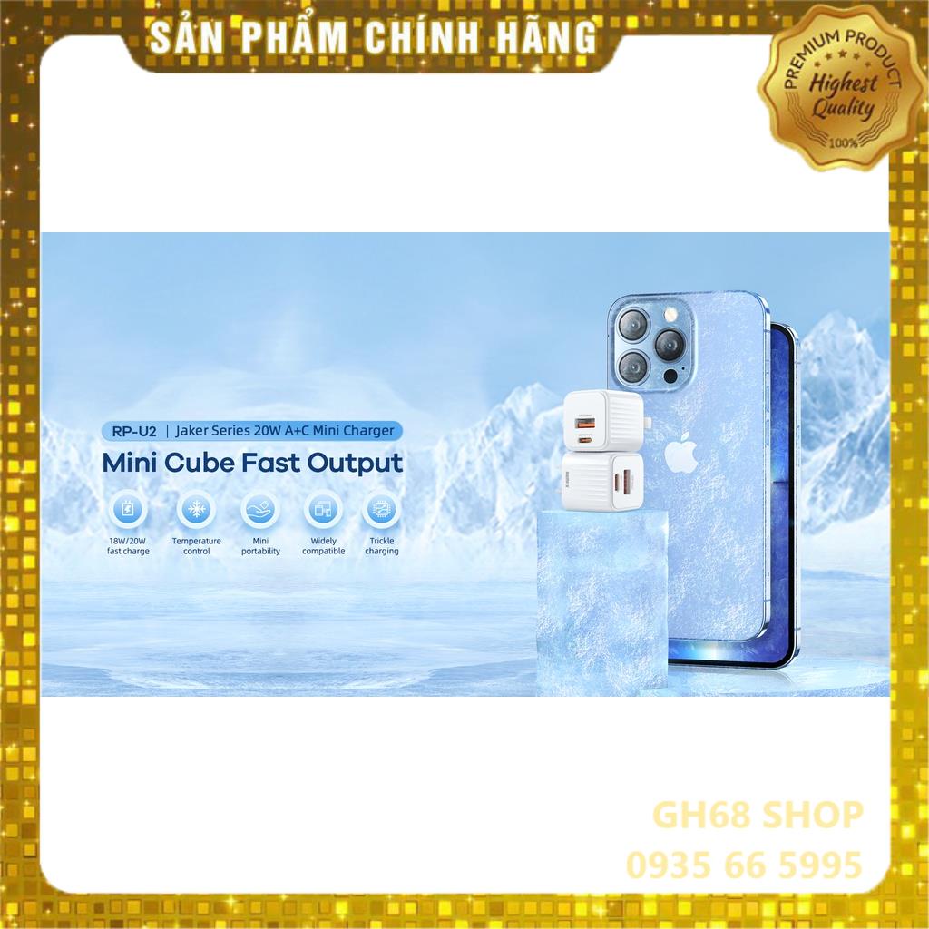 Củ Sạc Sạc Nhanh 20W Remax RP-U2 Tích Hợp 2 Cổng Sạc Nhanh PD Type C + USB Thiết Kế Nhỏ Gọn