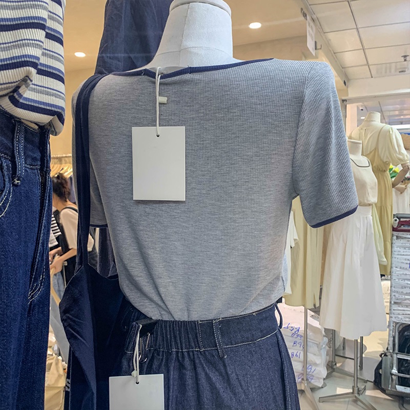 Áo thun SUXI tay ngắn cổ chữ U màu trơn thời trang mùa hè dành cho nữ