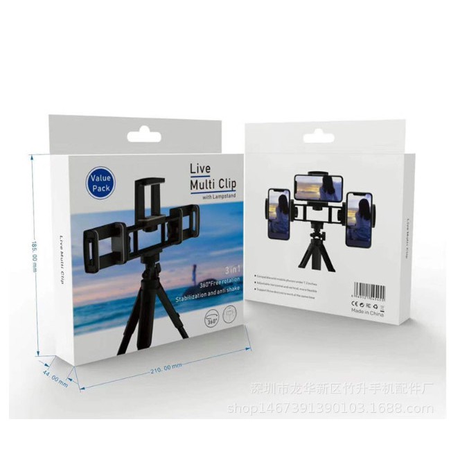 Gậy LiveStream Tripods Live 3 in 1 - Kèm 3 Kẹp Điện Thoại -  Chân Gậy Kẹp Điện Thoại Tripod Mini 3 chân (Kèm Đầu Kẹp )