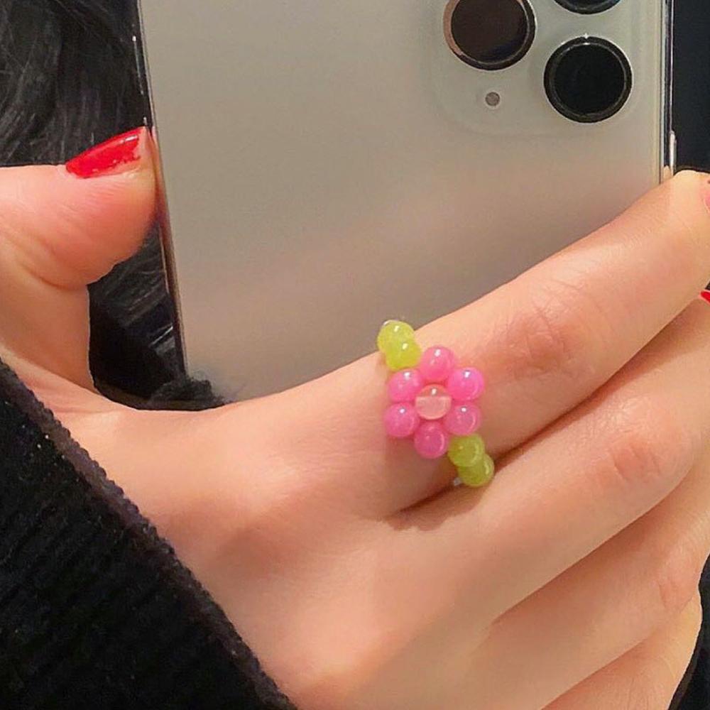 QQMALL Nhẫn Hình Học Nhiều Màu Sắc Kẹo Ngọt Phong Cách Retro Dành Cho Nữ
