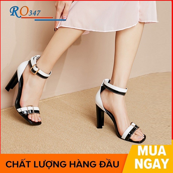 Giày cao gót nữ đẹp đế vuông 7 phân hàng hiệu rosata màu trắng ro347