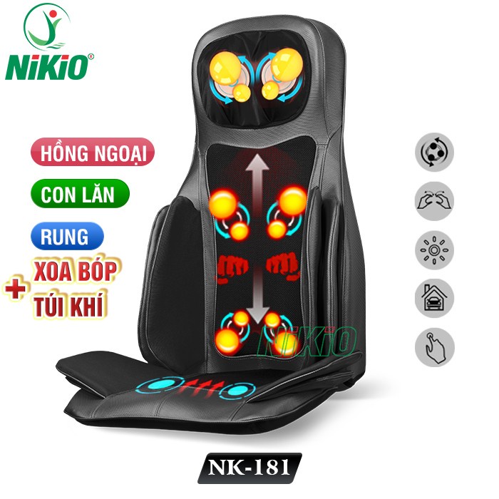 Ghế massage toàn thân cao cấp Nhật Bản Nikio NK-181 - Xoa bóp, đấm bóp, áp suất khí, nhiệt hồng ngoại - Màu đen