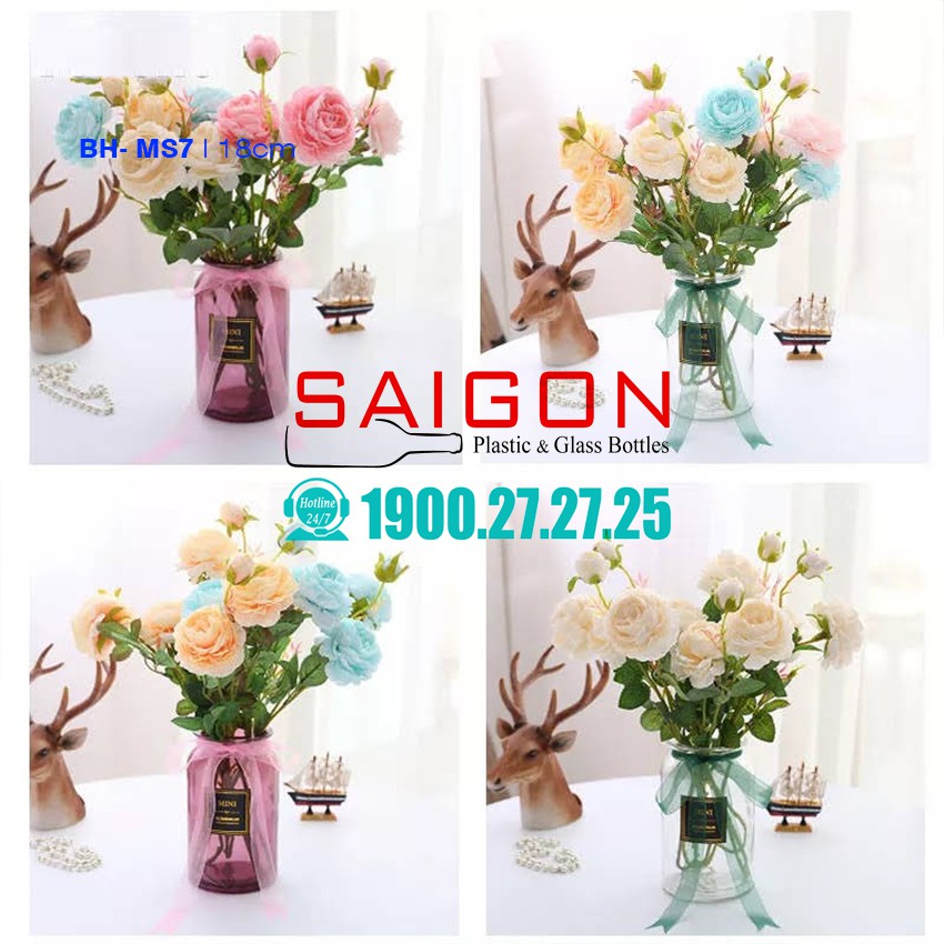 Bình Hoa Thủy Tinh Trụ  Cao 18cm Nhiều Màu Sắc | MS7