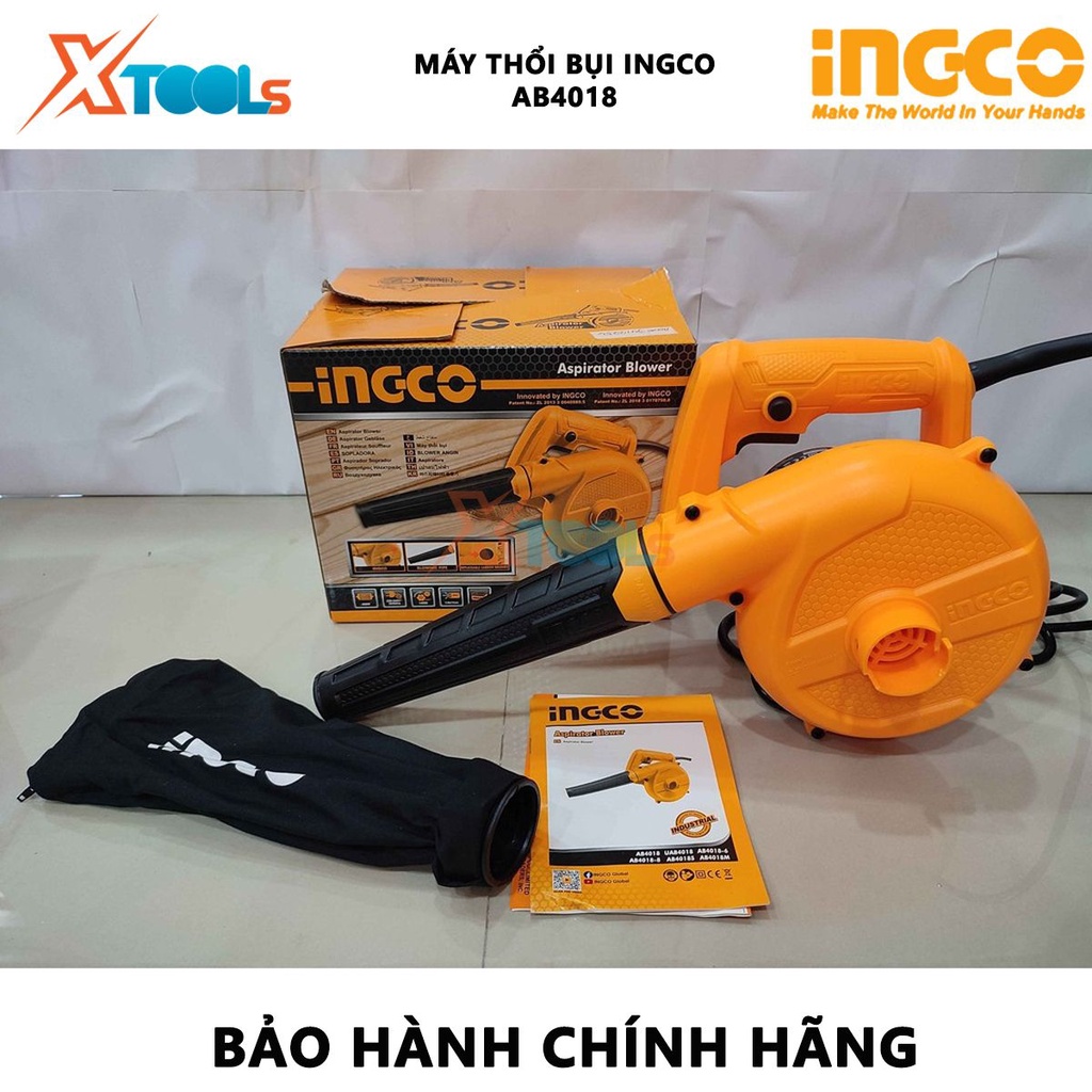 Máy thổi bụi INGCO AB4018 máy thổi bụi cầm tay 400W, Tốc độ không tải 13000 vòng/phút, Mức thổi 3.0m3/phút thổi lá. bụi