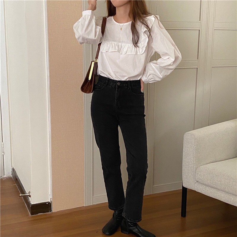 Áo sơ mi kiểu trắng nữ form rộng lụa tay phồng hàn quốc đẹp dài tay họa tiết không cổ ulzzang vintage truehastore SM10 | BigBuy360 - bigbuy360.vn