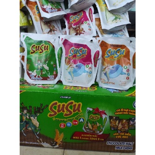 Thùng 24 túi sữa susu hương dâu, cam, socola (24 túi x 110ml)