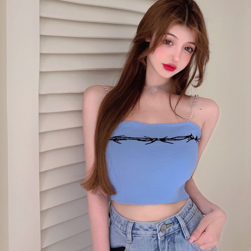 Áo Lửng Hai Dây In Họa Tiết Phong Cách Hàn Quốc Dành Cho Nữ