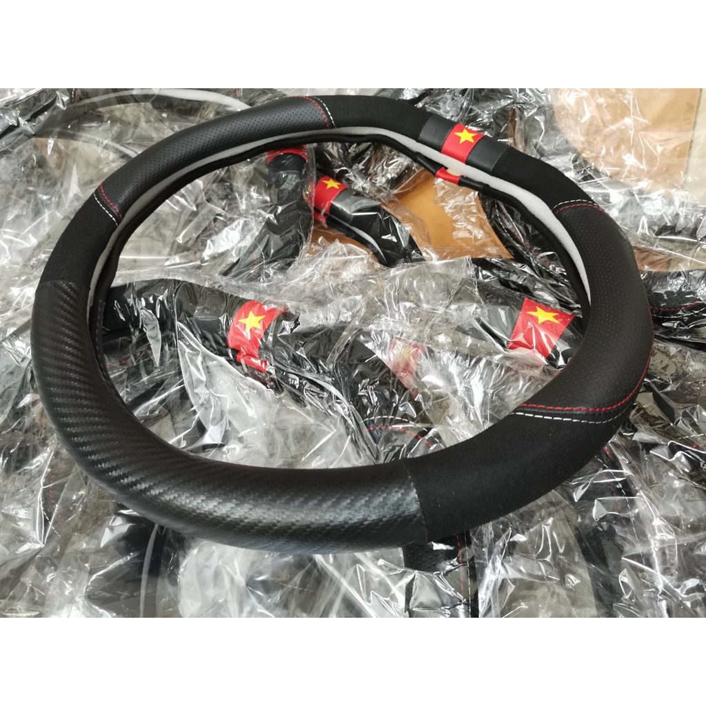 Bọc Tay Lái, Bọc Vô Lăng Cho Xe Ô Tô Mẫu Cờ Việt Nam - Vô lăng chữ D - lắp xe XL7, Seltos, Almera...