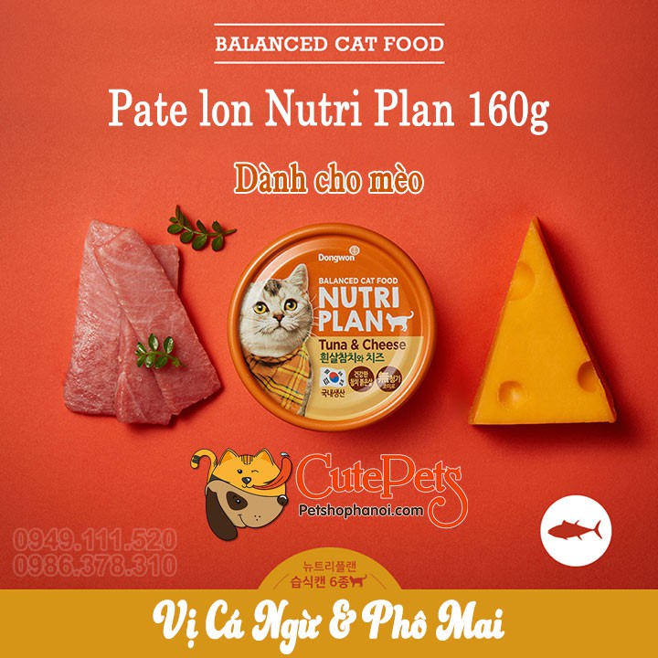 Pate cho mèo Nutri Plan lon 160g pate mèo cao cấp Nhập Khẩu Hàn Quốc - CutePets