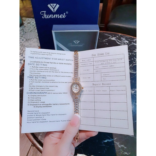 Đồng hồ nữ FUNMEI 20mm chính hãng máy Nhật Miyota đính đá swarovski chắc chắn full box thẻ bảo hành 12 tháng