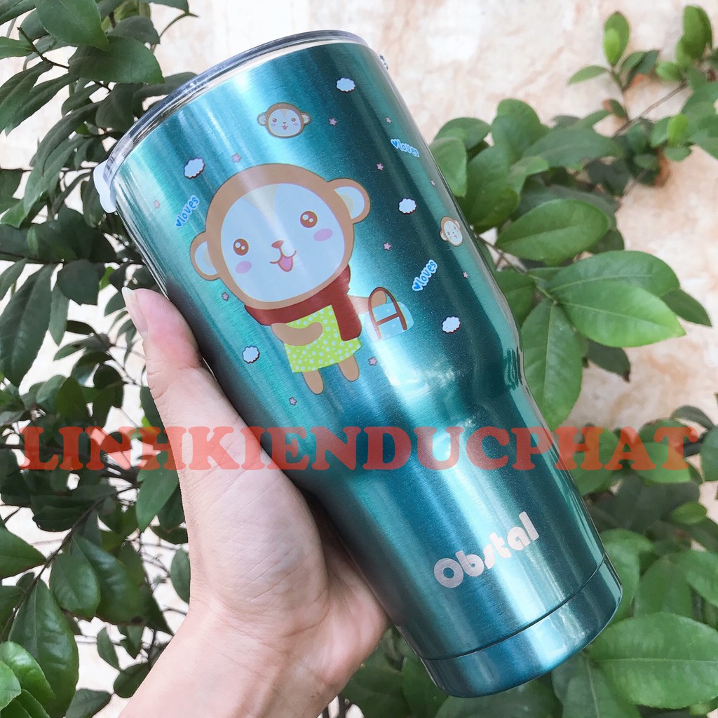 Ly Giữ Nhiệt Obstal 900Ml Bóng Cao Cấp Kèm Túi, 2 Ống Hút, Cây Rửa.