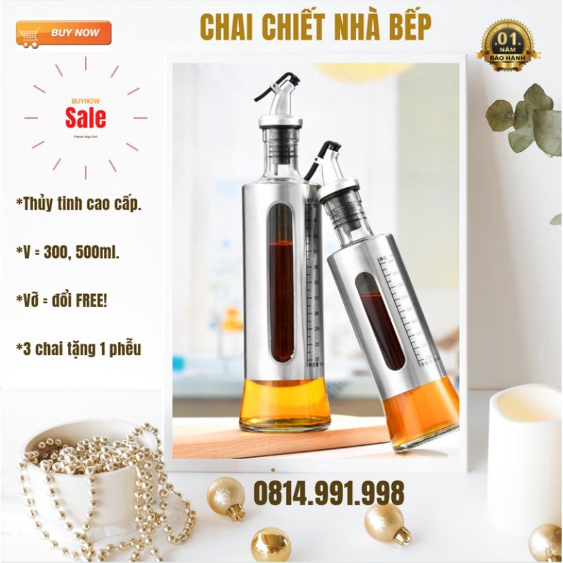 ⚡TẶNG THÊM VÒI RÓT⚡Chai Thủy Tinh Đựng Dầu Ăn Chiết Rót Dầu 500ml