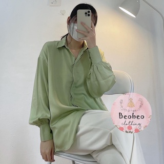 [Ảnh thật] Áo sơ mi lụa oversize tay phồng 4 màu vintage