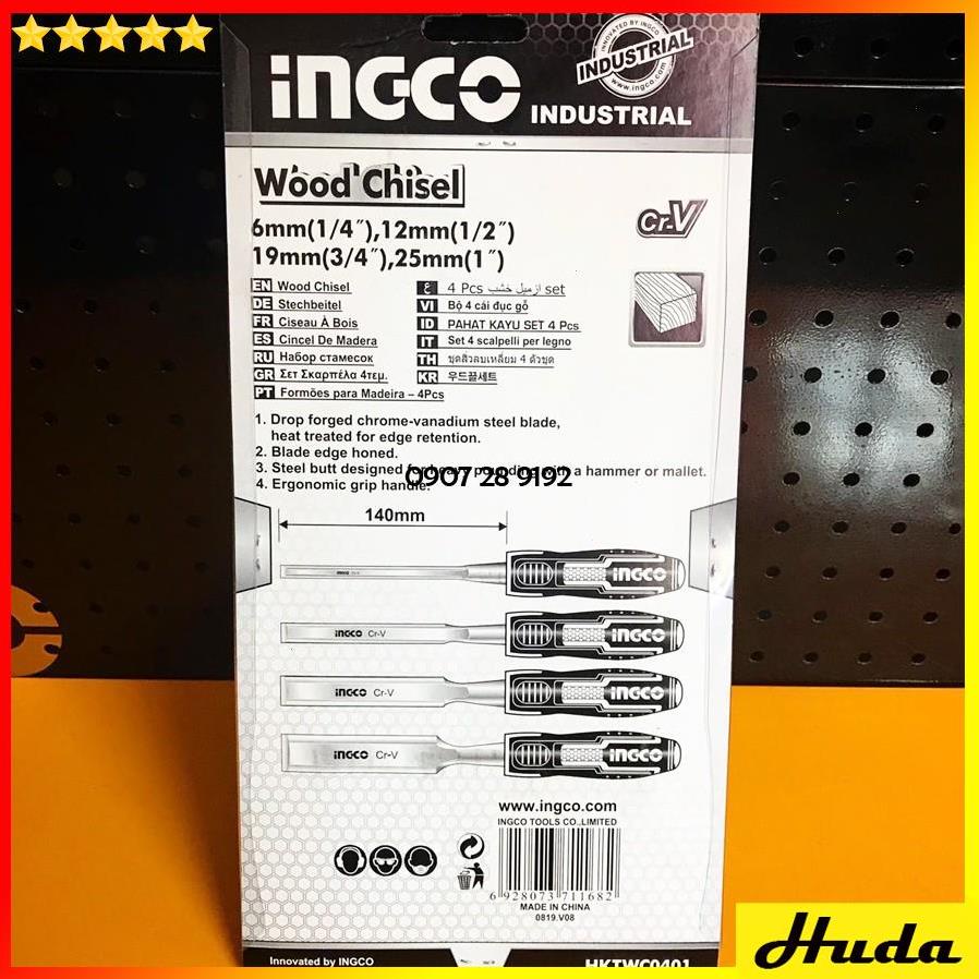 Bộ 4 đục gỗ dẹp 6mm 12mm 19mm 25mm dài 140mm Total Ingco siêu cứng dùng đục và điêu khắc tiện gỗ 1234