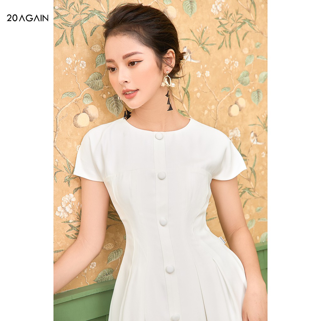 Đầm Xòe Xếp Ly Thân Dưới 20AGAIN DEA1493 hàng cúc giữa điệu đà