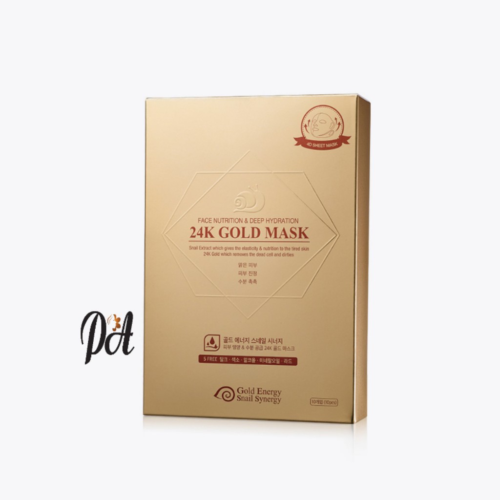 Đắp mặt nạ miếng nhựa ốc sên + vàng 24 K  Gold Snail - hộp 10 miếng