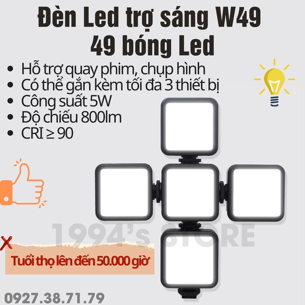 [CÓ SẴN] Đèn Led trợ sáng quay phim chụp ảnh W49 cho Điện thoại, Máy ảnh, Action Cam, GoPro, DJI Pocket, DJI Action ....