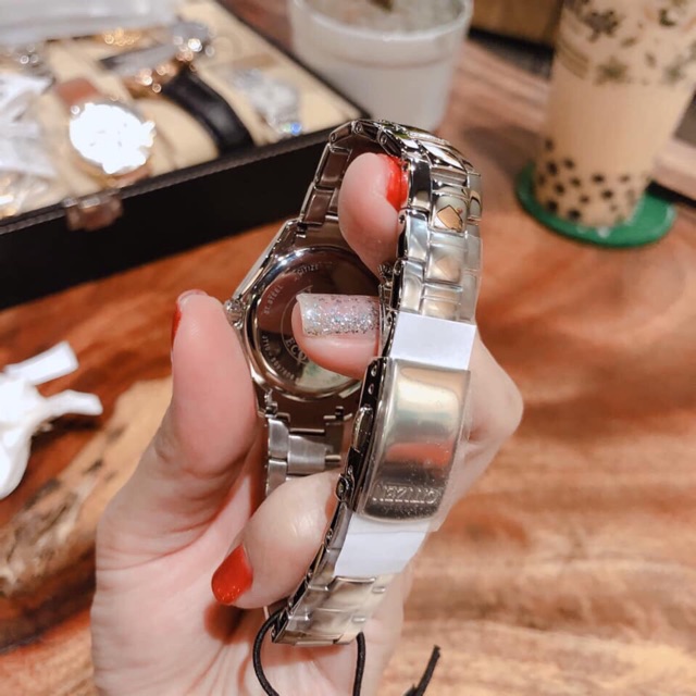 Đồng hồ nữ Citizen FE1140-86X eco-drive kính cứng viền swarovski - dây kim loại - size 29mm | BigBuy360 - bigbuy360.vn