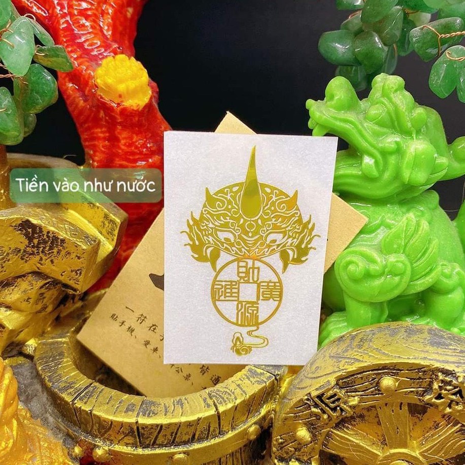 Bộ 4 Linh Phù Hút Tài Lộc - Kim Bài Thái Tuế + Thần Tài Cầm Búa + Tài Lộc + Tiền Vào Như Nước